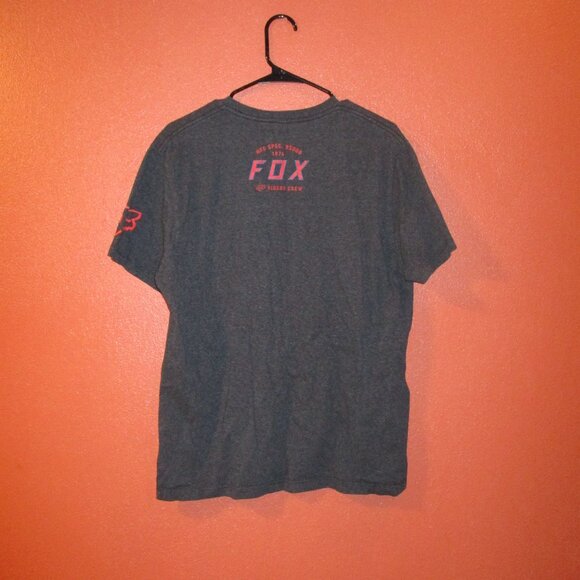 FOX Head Men Large Gray Red Blue Graphic Motocross Racing Short Sleeve Shirt - Picture 3 of 6
